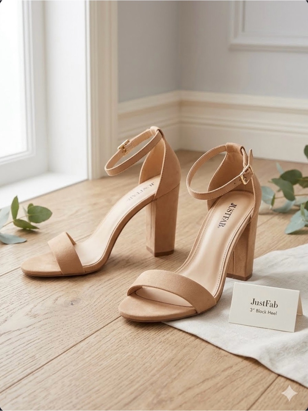 Just fab Tan Block Heel Sandals 3” heel